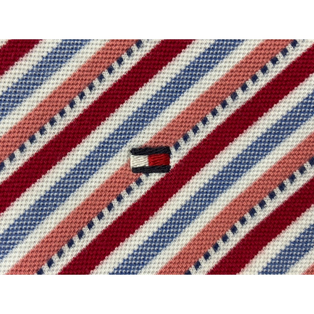 Tommy Hilfiger Mens Chevron Stripe Polo Shirt Red White Blue Cotton Pique Large - Picture 6 of 6